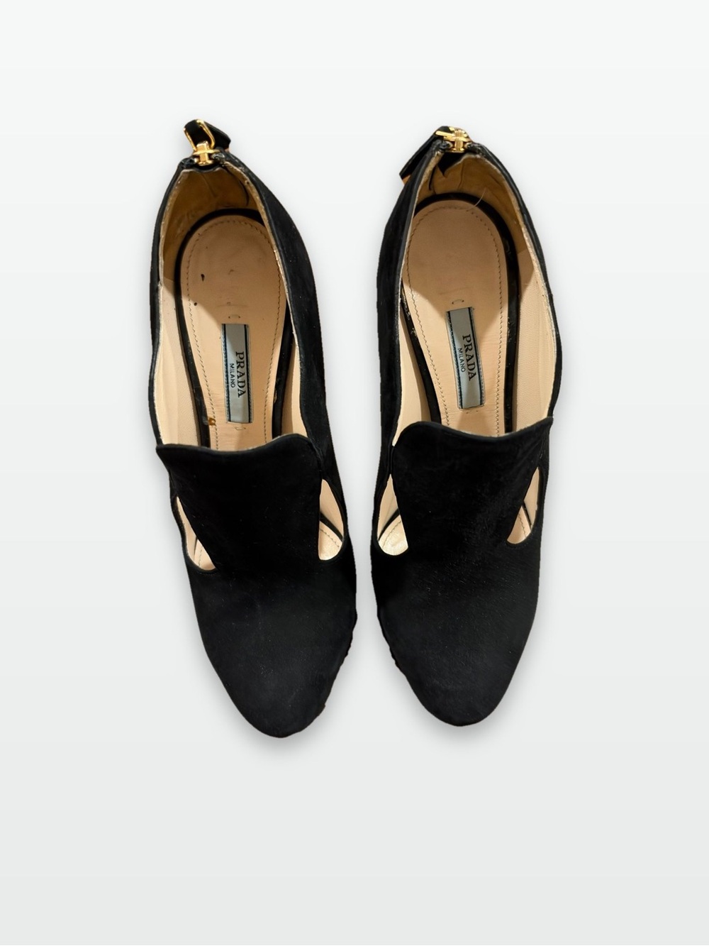 Prada Black Suede Women's Flats with Gold Accent
